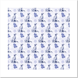 Sitting dog pattern in blue tones Posters and Art